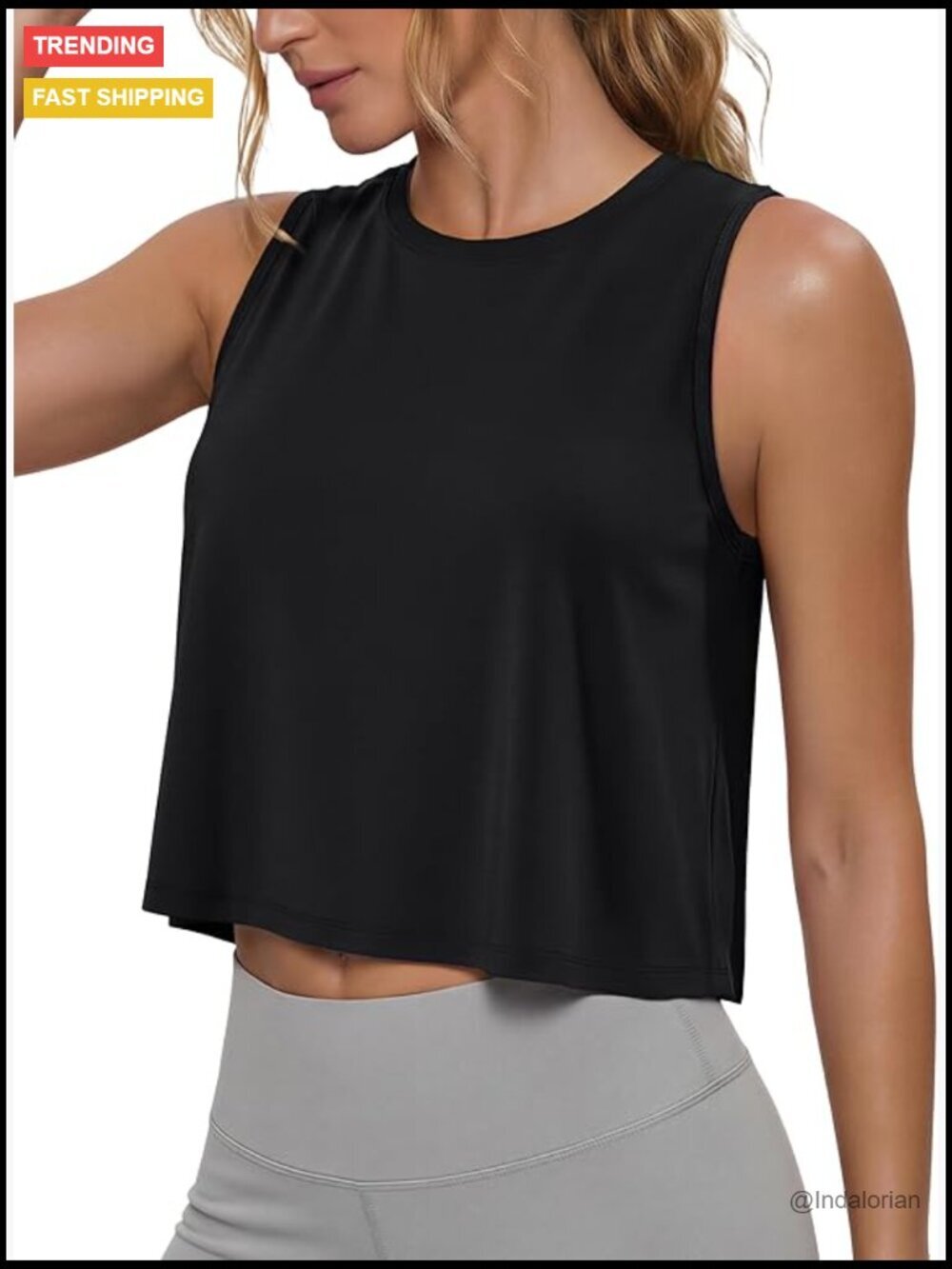 Cropped Tank Top Workout Muscle Sleeveless Quick Dry Crew Neck Loose Fit Yoga